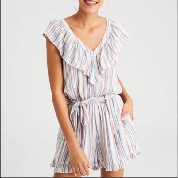 American Eagle Romper with Stripes, tie, pocket - Picture 1 of 5